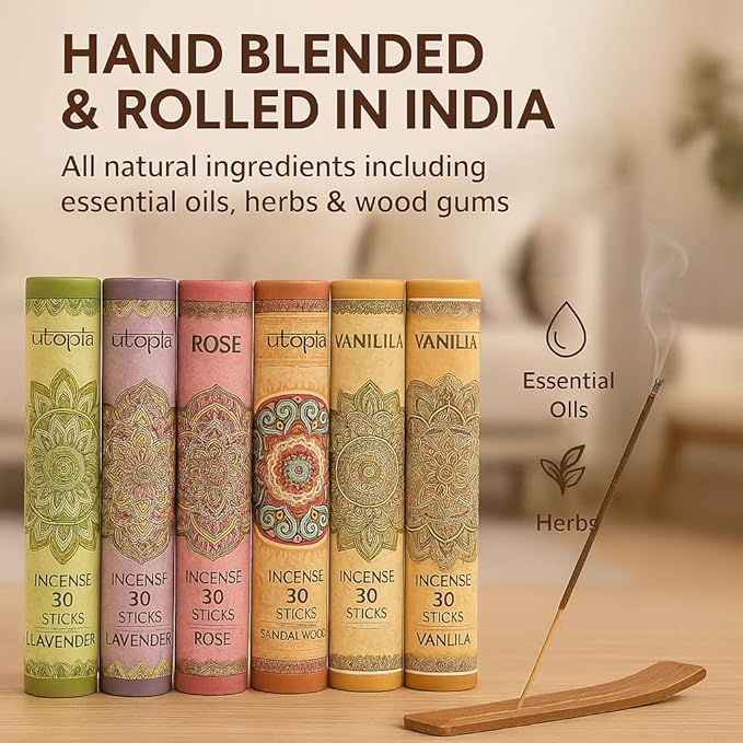 Premium Incense Sticks, Lavender, Sandalwood, Jasmine, Patchouli, Nag Champa, Vanilla, Variety Gift Pack 180 Sticks, Includes a Holder in Each Box - Bloomnest