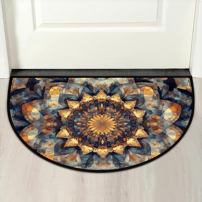 Half Round Door Mat, Vintage Boho Flower Half Circle Rug for Home Decor Floor Indoor Outdoor Non-Slip Washable Half Moon Rug Doormat 36X24 Inch - Bloomnest