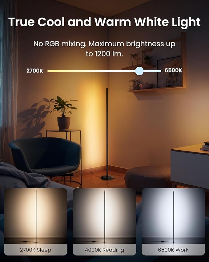SwitchBot Smart RGBICWW App-Controlled Floor Lamp with Matter, Warm & Cool White, Alexa-Compatible Lamp, Works with Apple Home, Google Home – 1200lm Music Sync, Lamp for Living Room for Bedroom - Bloomnest
