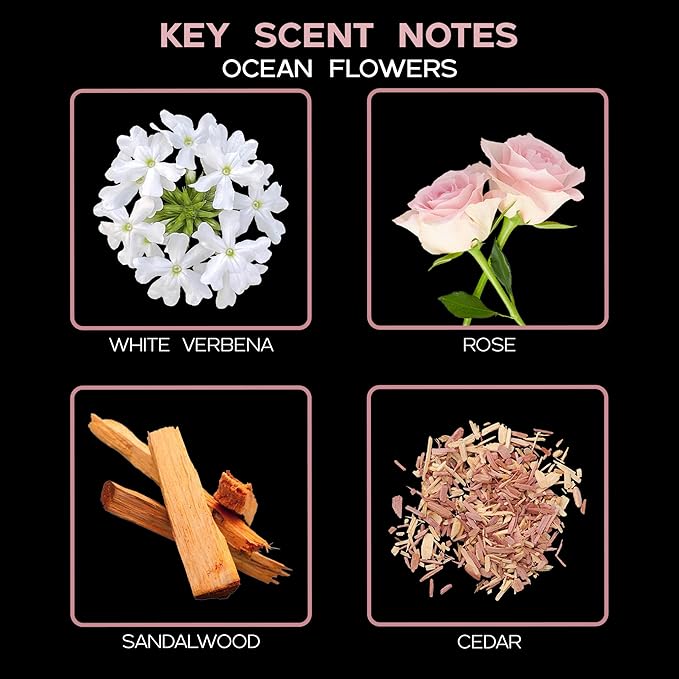 LOVSPA Reed Diffuser Set, Ocean Flowers Scented Oil Diffuser with Sticks, Home Fragrance Accessories for Bathroom Shelf Decor, Aroma Diffusers for Home or Office Desk, USA Made