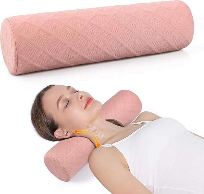 Cozyhealth Cervical Roll Pillow, Medium Soft Memory Foam Neck Round Pillow Cylinder Bolster Pillow for Sleeping, Round Neck Support for Bed, Legs, Back and Yoga (Pink, Large - 4.7" H) - Bloomnest
