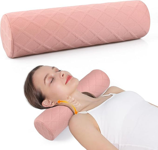 Cozyhealth Cervical Roll Pillow, Medium Soft Memory Foam Neck Round Pillow Cylinder Bolster Pillow for Sleeping, Round Neck Support for Bed, Legs, Back and Yoga (Pink, Large - 4.7" H) - Bloomnest