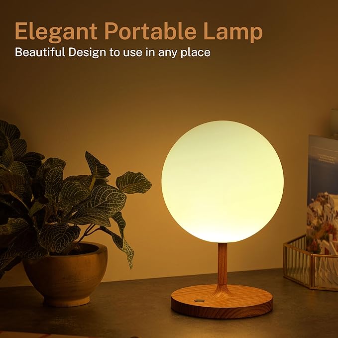 Cordless Lamp, 5000mAh Battery Operated Rechargeable Table Lamp with Power Bank, Touch Dimmable 3 Color Temperatures, IP44 Waterproof Shower Lamp for Kitchen, Bathroom, Indoor Or Outdoor Use 9.6in - Bloomnest