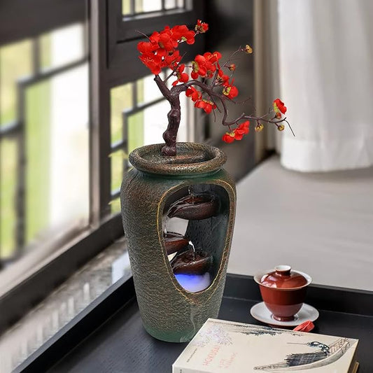 20Inch Tabletop Decorative Flower Vase Style Bonsai Waterfall Fountain Humidifier with LED Lights and Atomizer, Desktop Water Fountains for Any Dining Room, Living Room, Bedroom, Cafe Or Office - Bloomnest