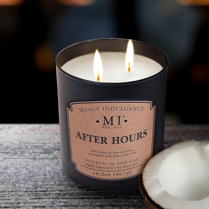 Manly Indulgence After Hours Scented Candles for Men, 2 Wick, 16.5 oz, Premium Soy Blend Wax, 60H Burn, Candles for Home Scented - Made in The USA - Bloomnest