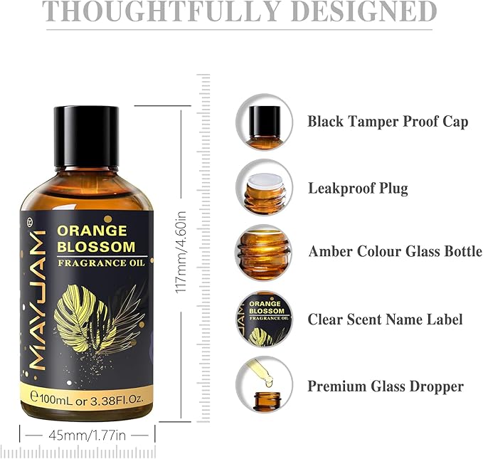 MAYJAM 100ML/3.38FL.OZ Orange Blossom Fragrance Oils with Glass Dropper, Essential Oils for Diffusers for Home, Long Lasting Scented Oils for Diffusers Soap Candle Making - Bloomnest