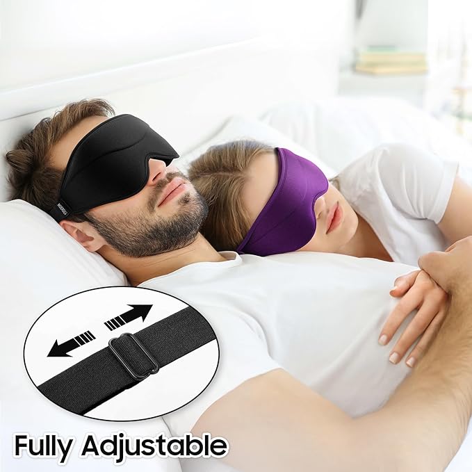 Sleep Mask - Total Blackout 3D Sleeping Mask, Super Lightweight & Silky Soft Eye Mask for Sleeping, Fully Adjustable Fit for Home, Office, Traveling, Meditation, Yoga, Black - Bloomnest