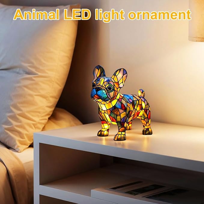 Cute Puppy Lamp, Dog Series Art Night Light, Stained Resin French Bulldog, Corgi, and Dachshund Lamp, Cute Pet Dogs LED Table Lamp with Warm Ambient Glow, Fun Gift for Dog Lovers (French Bulldog) - Bloomnest