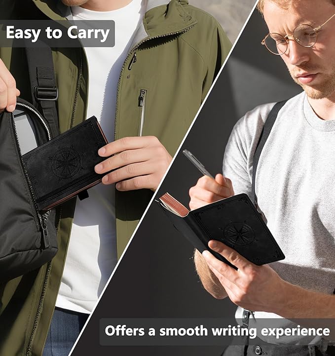AHGXG Small Lined Pocket Journal Notebook for Men - 256 Numbered Pages College Ruled B6 Mini Journal, Vintage Soft Leather Hardcover, 80gsm Paper, for Women Work Office School, 4.1'' X 5.7''- Black - Bloomnest
