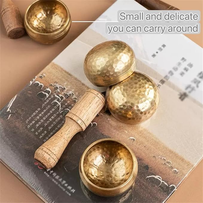 Tibetan Singing Bowl Set (Mini),Hand Hammered In Nepal For Yoga, Meditation, Mindfulness, Energy Healing & Chakra Balancing, Himalayan Sound Bowl, Exquisite Feng Shui Meditation Bowls - Bloomnest