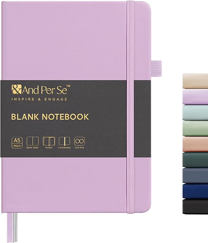 &And Per Se Blank Journal Notebook, 160 Pages, A5 5.7 x 8 inches 100 gsm Thick Paper Notebook Journals for Writing, Hardcover Notebook(1 Pack, Lavender) - Bloomnest