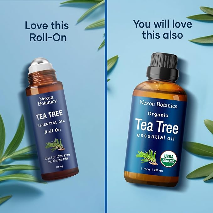 Tea Tree Oil Roll-On 10 ml - 100% Pure, Natural Essential Oil for Aromatherapy, Skin, Face & Body - Pre-Diluted for Travel - Nexon Botanics - Bloomnest