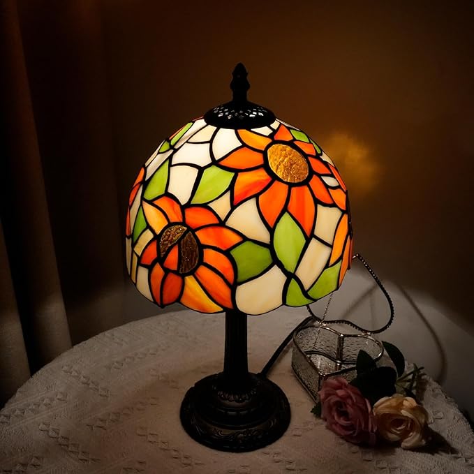 Tiffany Lamp Stained Glass lamp Small Bedside Table Lamps for Living Room Bedroom Dorm Kitchen Home Decor Festival Birthday Gift,Sunflower - Bloomnest