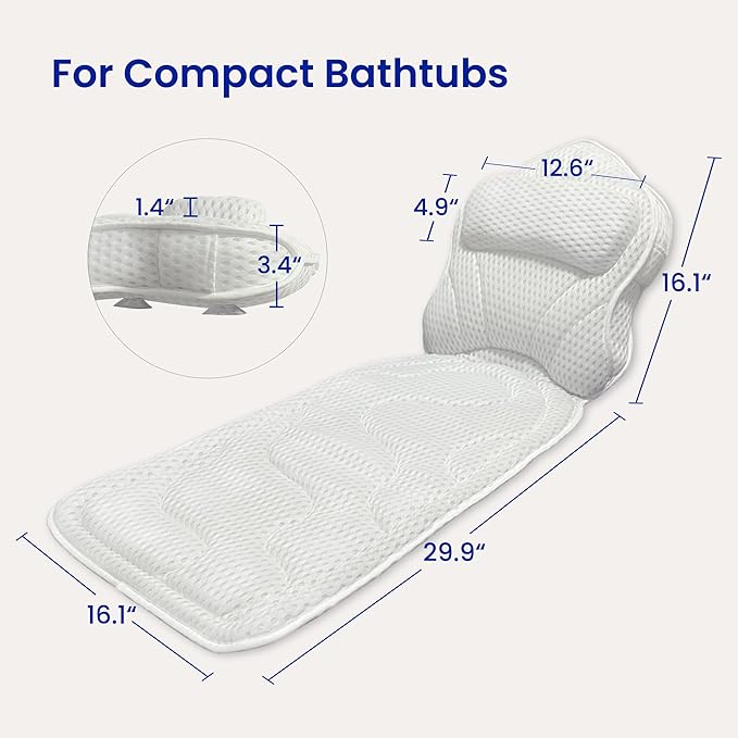 Bath Pillows for Tub Full Body, Large Mesh tub Pillow for Bathtub for Head, Neck and Back Support with Laundry Bag and Hanger for Quick Drying White - Bloomnest