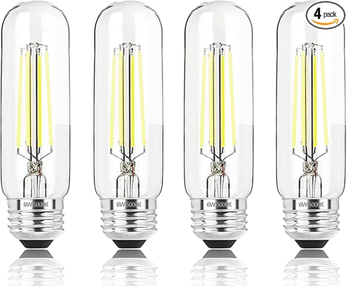 5 Inch Edison Bulb, 5000K Daylight White E26 Led Bulb 6W Dimmable, 800LM T10 T9 Clear Glass Tubular Light Bulbs, AC 120V Equal 80 Watt Bulbs for Chandelier Pendant Wall Light - 4Pack - Bloomnest