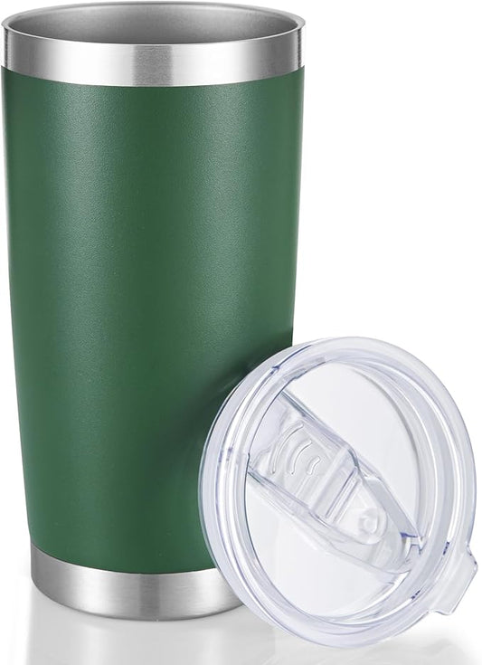 20 oz Tumbler Stainless Steel Tumblers with Lid Double Wall Vacuum Insulated Coffee Mug 20oz Powder Coated Cup for Hot and Cold Drinks, Dark Green, 1 pack - Bloomnest