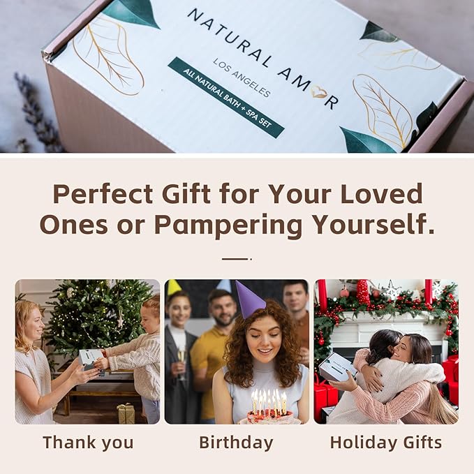 Natural Amor Spa Gifts for Women,Luxurious Rose Scent Bath gift for her, 6pc Bath & Body gift including Soap Bar, Bath Bomb, Bath Salt - Bloomnest