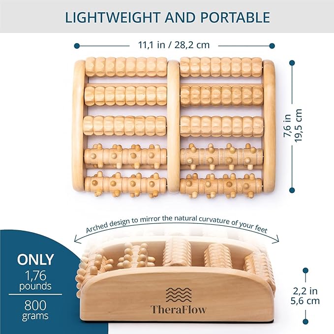TheraFlow XL Foot Massager for Neuropathy & Plantar Fasciitis Relief - Mom Gifts for Women & Gifts for Dad, Wooden Foot Roller Massager, Neuropathy Pain Relief for Feet (Includes Reflexology Chart) - Bloomnest