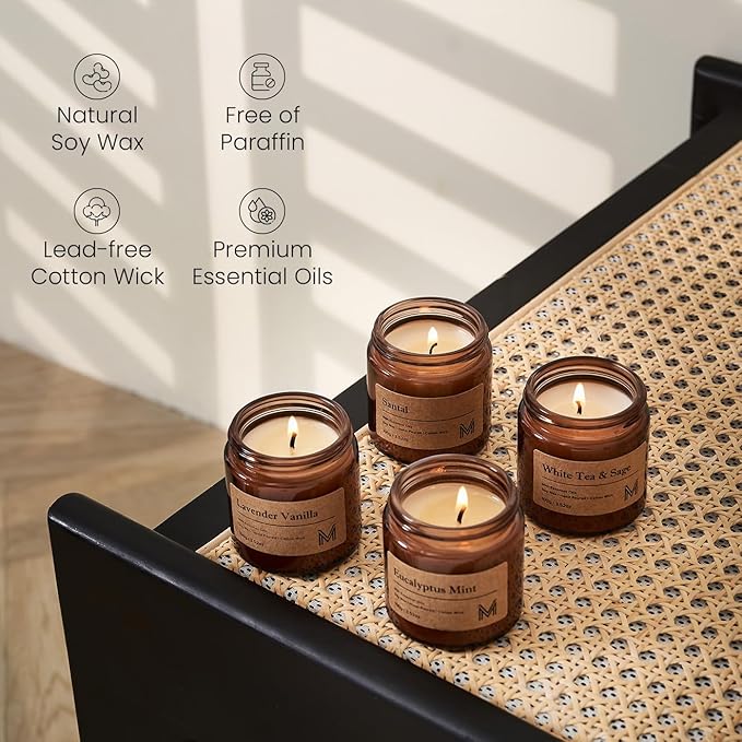 4 Pack Candles for Home Scented Aromatherapy Candle Gift Set for Women Soy Wax Long Lasting Amber Jar Candles Gift for Birthday Housewarming Mother's Valentine Day - Bloomnest