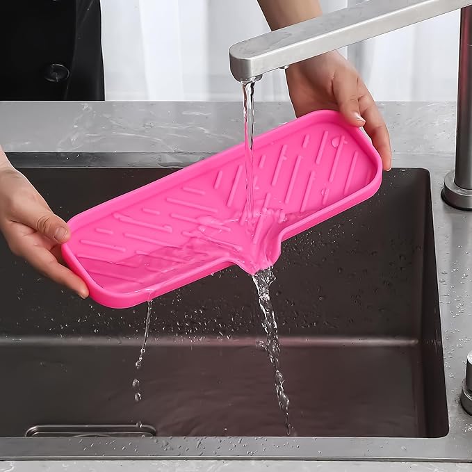Silicone Bathroom Soap Dishes with Drain Spout-Bathroom and Kitchen Sink Organizer,Sponge Holder,Dish Soap Tray,Perfect for Dispenser,Scrubber,Bottle,Cup on Sink or Counter-Rose 12"×4" - Bloomnest