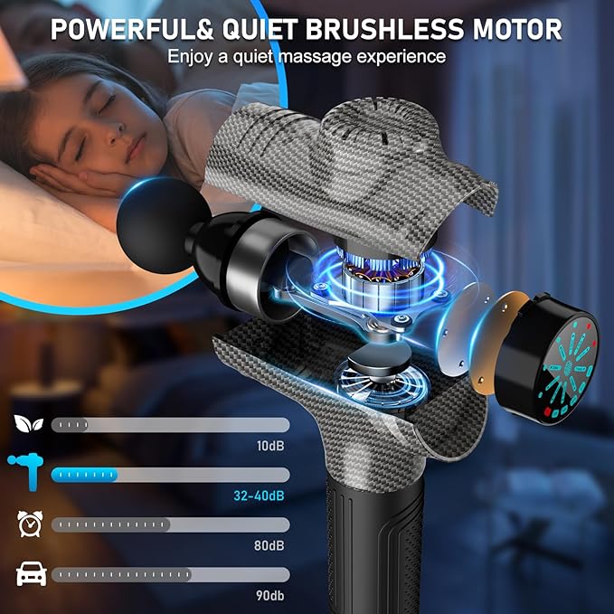 RAEMAO Massage Gun, Handheld Electric Deep Tissue Muscle Massager for Athletes for Pain Relief Attaching 8 Replacement Heads, Percussion Massager with 10 Speeds, Father's Day Gifts, Carbon - Bloomnest