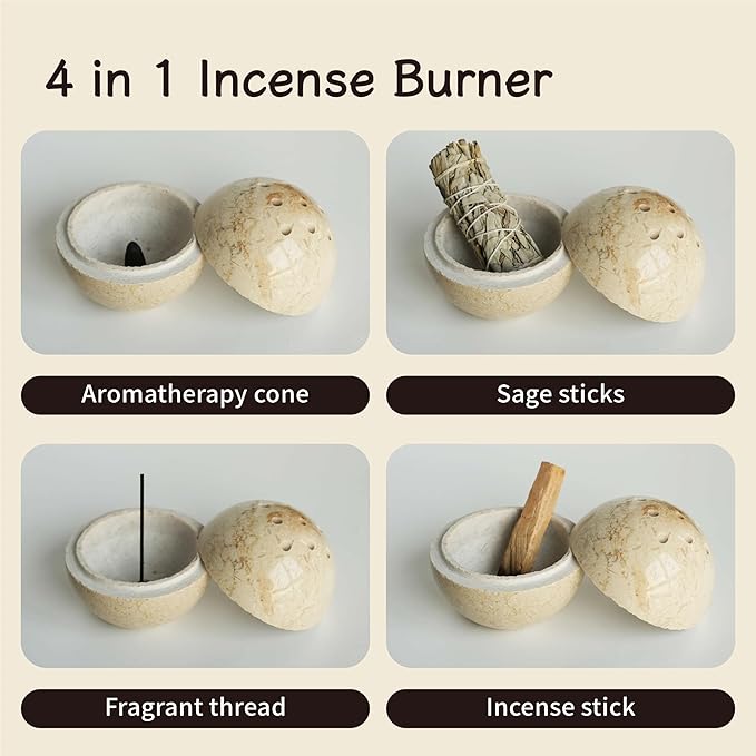 Marble Incense Burner, Handcrafted Stone Incense Holder for Various Incense Types, Durable and Elegant Design (Beige Marbel) - Bloomnest