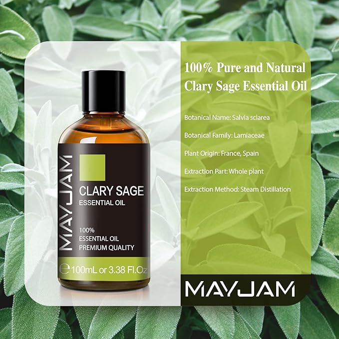 Clary Sage Essential Oil with Glass Dropper - MAYJAM Pure Clary Sage Oil Essential Oils for Diffusers for Home - Perfect for Aromatherapy and Relaxation - Huge 3.38fl.oz - Bloomnest