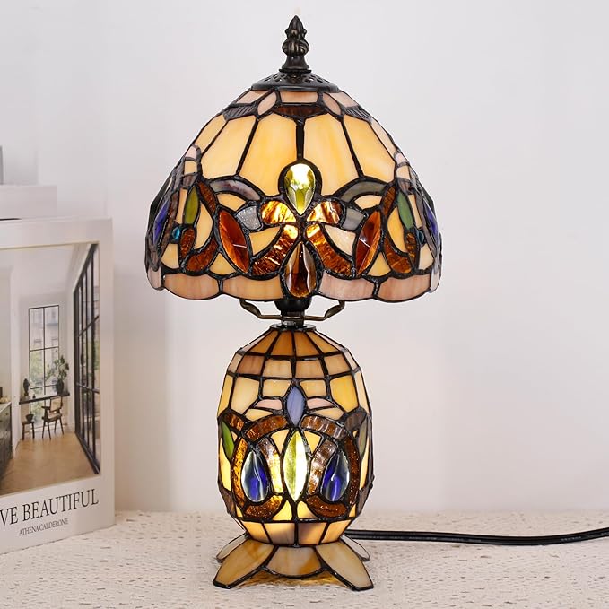 Small Tiffany Lamp Stained Glass Table Lamp Mini Mother Daughter Vase Desk Accent Light for Bedroom Bedside Reading Home Antique Style Decor 8X14 Inches (Serenity Victorian) - Bloomnest