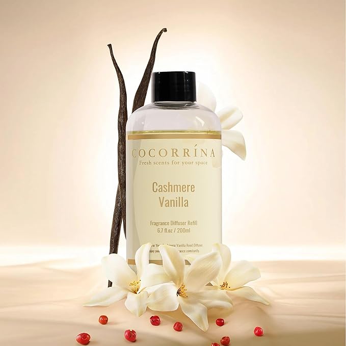 COCORRÍNA Reed Diffuser Refill - Cashmere Vanilla 6.7 Fl.oz Reed Diffuser Refill with 8 Sticks - Bloomnest