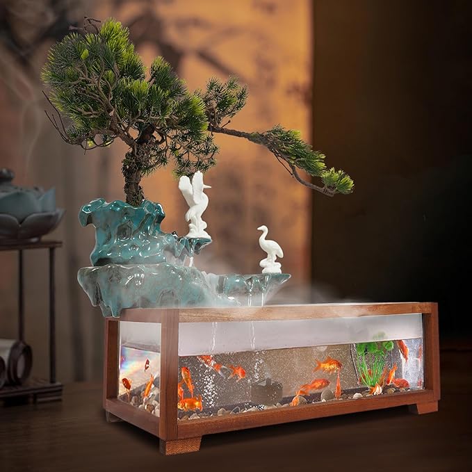 Water Fountain, Antique Indoor Desktop Water Fountains, Illuminated Waterfall with Atomizer, Tabletop Decor for Home, Office, Bedroom Desk Decoration - Bloomnest