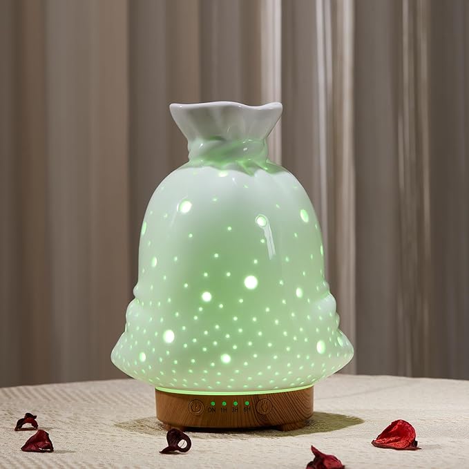 160ML Ceramic Diffuser for Essential Oils Lucky Bag Aromatherapy Diffuser Ultrasonic Cool Mist Humidifier with Intermittent Mist Modes Waterless Auto Off for Room Office - Bloomnest