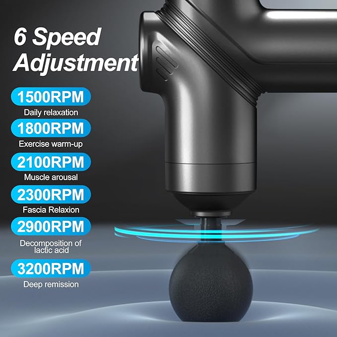 Deep Tissue Massage Gun Portable, Mini Electric Muscle Massager, Suitable for Relieving Back, Neck and Body Pain, with 4 Heads and 6 Speeds, Black - Bloomnest