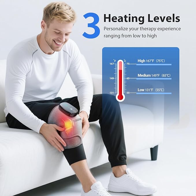 Heated Knee Massager, Foot Massager with Heat, Shoulder Massagers with Heat, Knees Warmers Wrap, 3-in-1 Vibration Heating Pad for Knee, Shoulder, and Elbow, Adjustable Size, Gifts for Dad Mom (Grey)