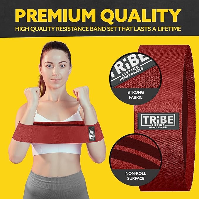 Tribe Lifting Fabric Resistance Bands for Legs - Workout Bands Resistance Bands for Men and Women - Booty Bands for Working Out - Exercise Bands Resistance Bands Set - Elastic Bands for Exercise