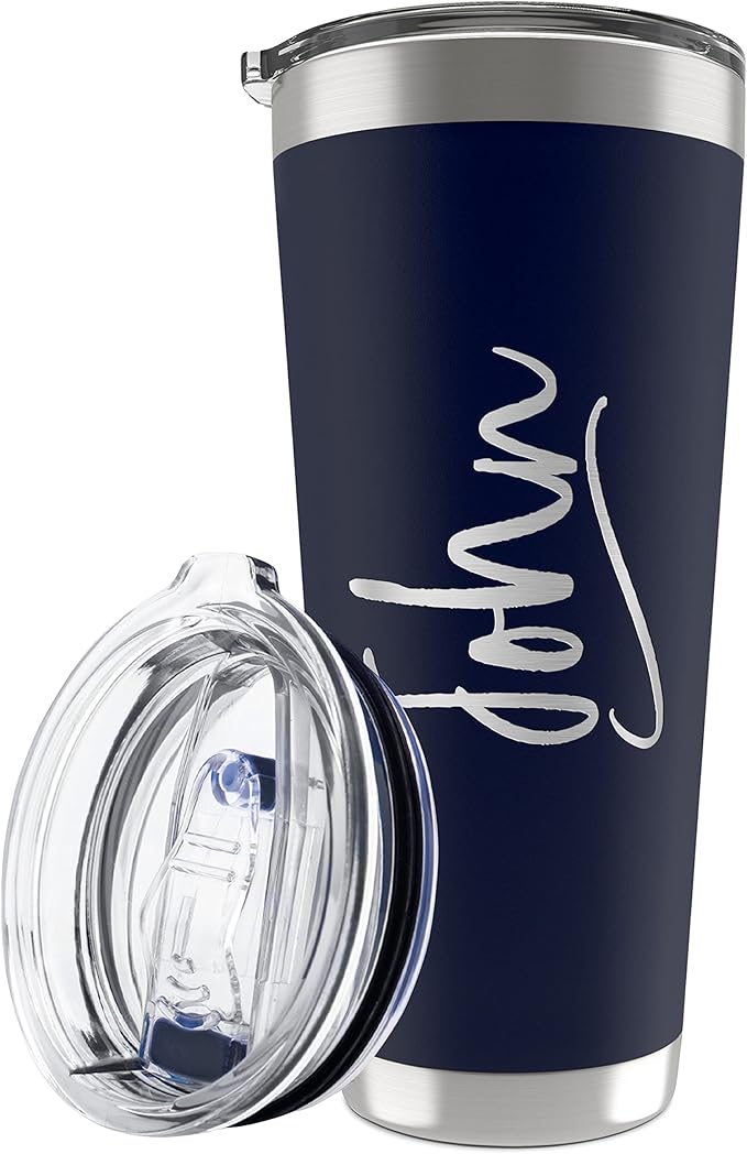 Personalized Tumbler with Engraved Name - 12 Designs, 30 Oz Coffee Tumbler with Slider Lid, Navy Blue, Double Wall Insulated - Custom Gifts for Men & Women - Bloomnest