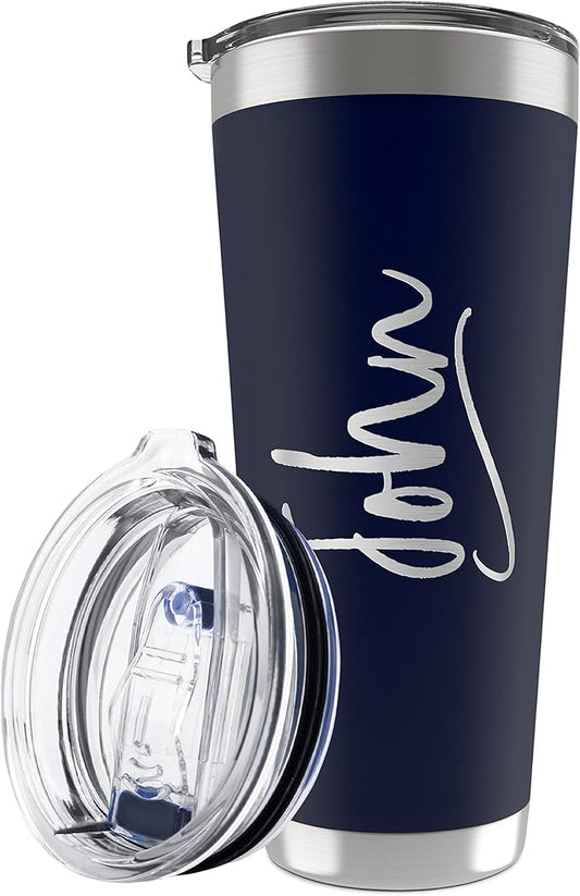 Personalized Tumbler with Engraved Name - 12 Designs, 30 Oz Coffee Tumbler with Slider Lid, Navy Blue, Double Wall Insulated - Custom Gifts for Men & Women - Bloomnest