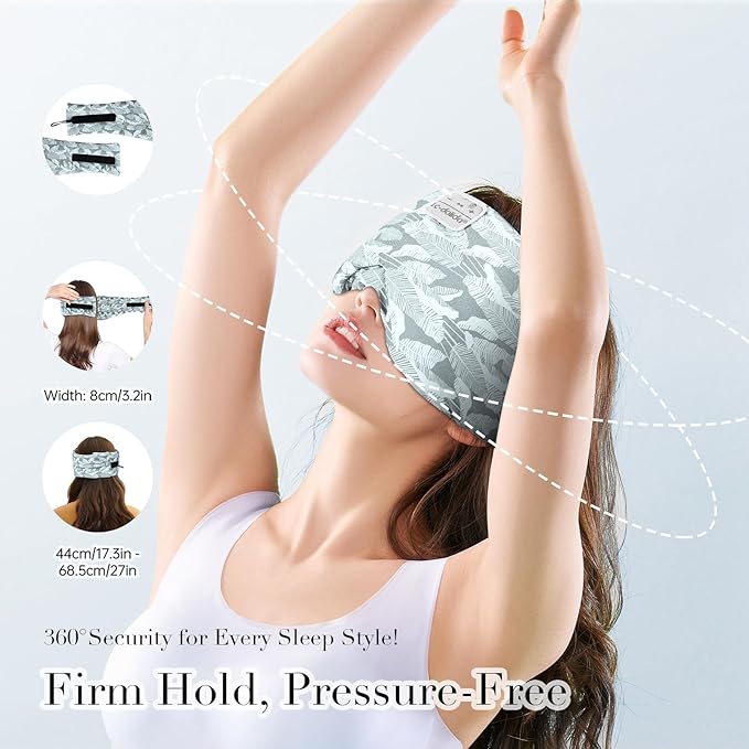 LC-dolida Sleep Mask with Bluetooth Headphones, Extra Large Silk Eye Mask for Sleeping Side Day Sleepers, Sleep Headphones Bluetooth 5.4 for Women Men with Thin Speaker, Blackout, Comfort, Microphone