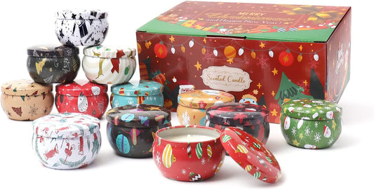 12PCS Christmas Scented Candles, 2.5OZ Jar Candles, 12 Christmas Fragrances Candle Set for Women, Mom, Grandma, Godmother, Coworker, Teacher