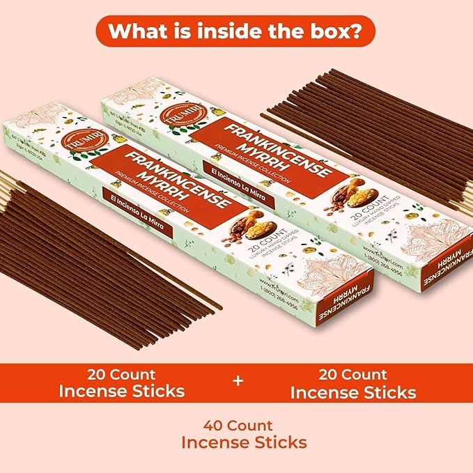 Frankincense and Myrrh Incense Sticks - Total 40 Insence-Sticks - Dual Pack of 20 Insense - Inciensos - Inscents - Natural Non Toxic Ingredients - Incents - Incence - Inscense - Insents TRUMIRI