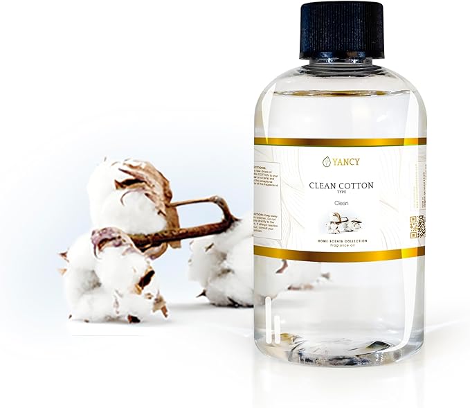 YANCY Clean Cotton Luxury Collection Fragrance Oil (4 oz), Crisp Linen Scent, Ideal for Diffusers, Oil Burners & Aroma Lamps, Fresh Fragrance for a Just-Laundered Feel YancySpa