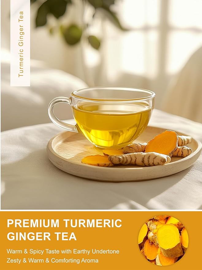 TeeLux Turmeric Ginger Tea Bags, Pure Natural Turmeric Ginger Herbal Tea, Spicy & Smooth Flavor, Caffeine Free, 100 Count - Bloomnest