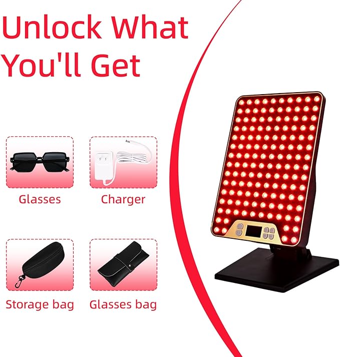 Red Light Therapy Panel for Face & Body, 138 LEDs High Power Light with Adjustable Stand, 630/660/810/850nm Near Infrared Light Therapy Lamp, Rechargeable Portable Device with Timer Bloomnest