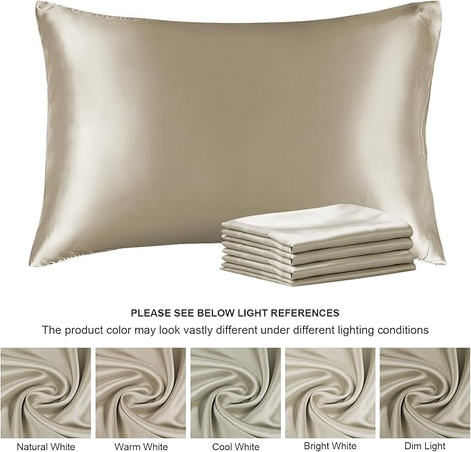 BEDELITE Satin Pillowcase for Hair and Skin, Super Soft Similar to Silk Pillow Cases 4 Pack with Envelope Closure, Cooling Pillowcases for Women Men (20"x36" King Size, Taupe) - Bloomnest