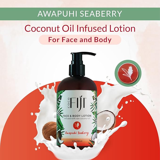 Coco Fiji Face & Body Lotion Infused With Coconut Oil | Lotion for Dry Skin | Moisturizer Face Cream & Massage Lotion for Women & Men | Awapuhi Seaberry 12 oz, Pack of 3 - Bloomnest