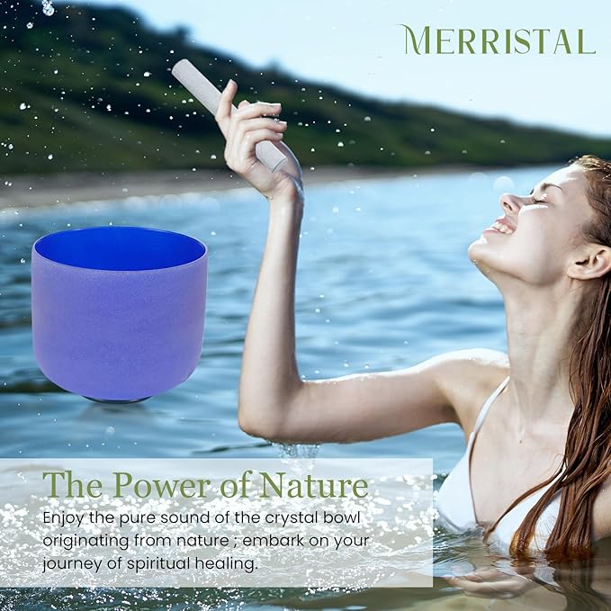 432HZ 8 Inchs A Note Indigo Frosted Crystal Singing Bowl for Meditation Healing Yoga Chakra Quartz Crystal Sound Bowls with Heavy Duty Carry Case and Rubber Mallet,Suede Striker,O-rings - Bloomnest
