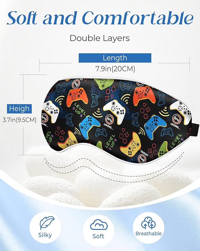 Kids Sleep Mask - Silk Eye Mask for Kids Cute Cartoon Cool Kawaii Soft Smooth Lightweight Boys Girls Teens Sleeping Mask with Adjustable Straps, Black Game - Bloomnest