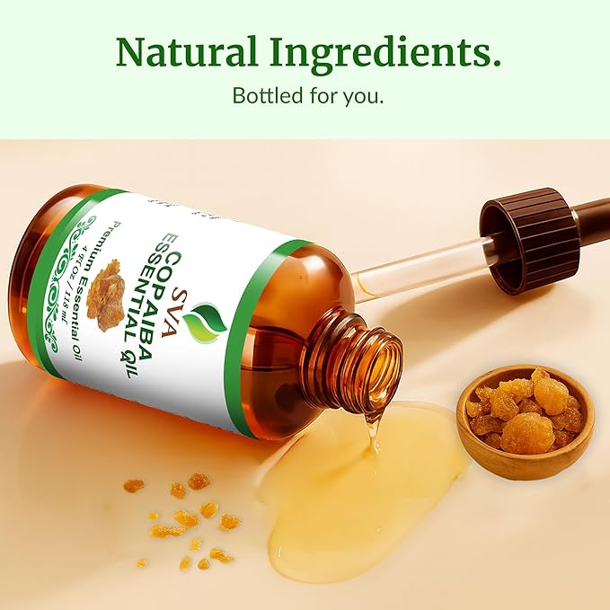 SVA Copaiba Essential Oil – 4 Fl Oz – 100% Natural Copaiba Oil - for Diffuser, Hair Care, Face, Skin Care, Aromatherapy, Scalp and Body Massage, Soap and Candle Making – with Dropper - Bloomnest