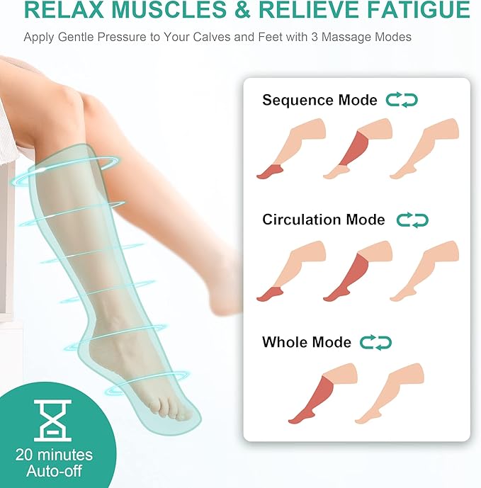 Medcursor Air Compression Leg Massager, Calf and Foot Massager for Circulation and Swelling Relief, Adjustable Massage Boots for Home Office Use - 3 Modes, 3 Intensities, 2 Timers, No Heat - Bloomnest
