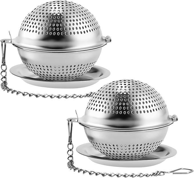 Numola 2Pcs Tea Ball Infuser - Locking Clasp Tea Strainer with Chain, Food Grade 304 Stainless Steel Loose Leaf Tea Steeper for Herbal/Green/Black Tea - Reusable Tea Infuser for Home, Office & Travel - Bloomnest
