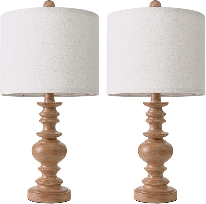 BOBOMOMO 20" Rustic Bedside Lamps Set of 2- Vintage Resin Table Lamps for Nightstands with Linen Shades, Farmhouse Lamps for Living Room, Bedroom, and Hallway (Light Brown) - Ideal for Compact Spaces - Bloomnest